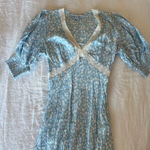 RIXO blue and white floral dress